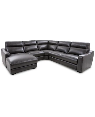 Gabrine 5-Pc. Leather Sectional with 2 Power Headrests and Chaise, Created for Macy's
