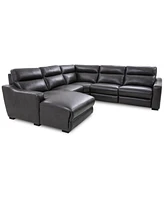 Gabrine 5-Pc. Leather Sectional with 2 Power Headrests and Chaise, Created for Macy's