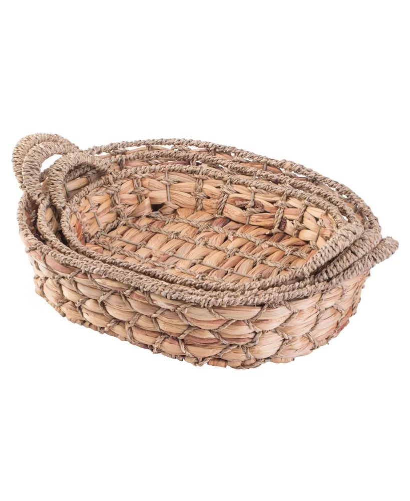 Vintiquewise Set of 3 Seagrass Fruit Bread Basket Trays with Handles