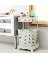 Vintiquewise 2 Tier Plastic Laundry Basket with Wheels