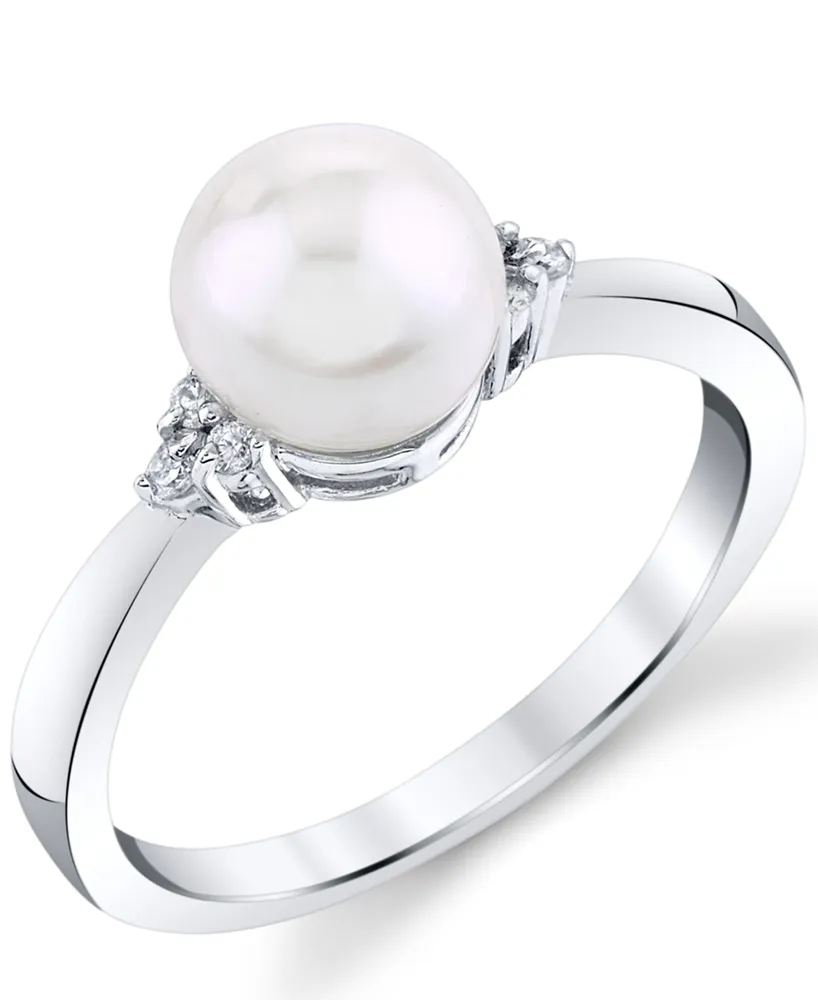 Cultured Freshwater Pearl (7mm) & Diamond (1/20 ct. t.w.) Ring in 14k White Gold