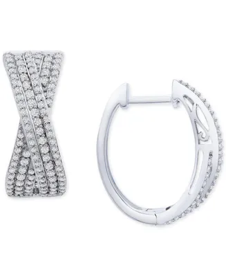 Wrapped in Love Diamond Crossover Oval Hoop Earrings (1 ct. t.w.) in Sterling Silver, Created for Macy's