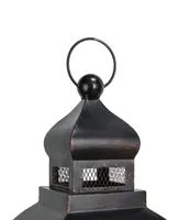 Glitzhome Set of 2  Black Farmhouse Wooden Lanterns With Diamond Window Frame