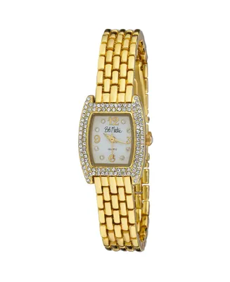Bob Mackie Women's Gold-Tone Alloy Bracelet Panther Link Square Stone Bezel Watch, 23mm - Gold