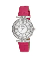 Bob Mackie Women's Pink Polyurethane Strap Stone Encrusted T-Bar Watch, 35mm