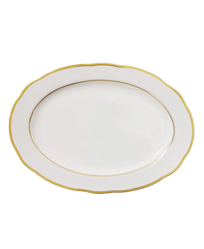 Lorren Home Trends Porcelain China 57 Piece Gloria Wavy Dinnerware Set, Service for 8 - Gold