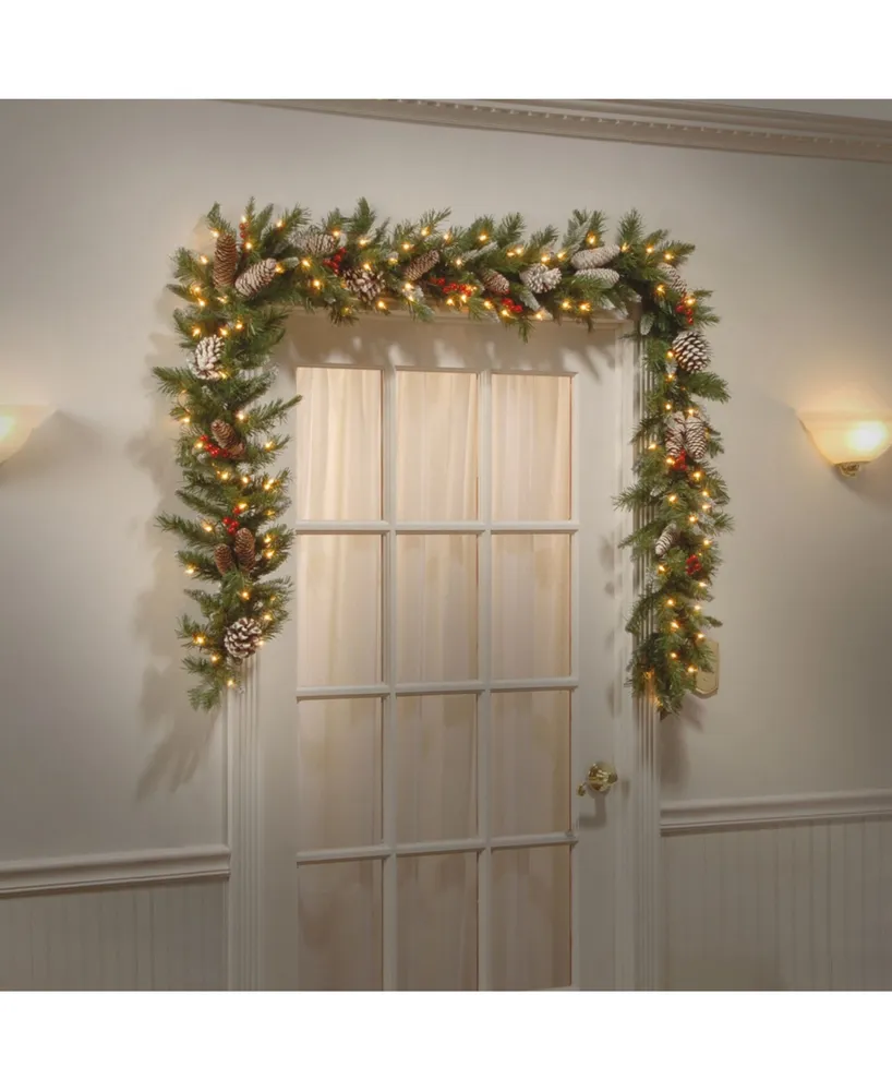 National Tree Company 9' x 10" Frosted Berry Garland with 100 Clear Lights