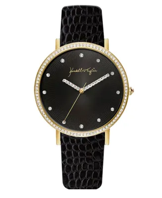 Women's Kendall + Kylie Textured Black Patent Leather Stainless Steel Strap Analog Watch 40mm