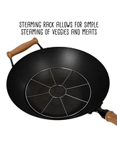 Joyce Chen Professional Series 14" Carbon Steel Nonstick Wok Set with Lid and Maple Handles, 10 Pieces