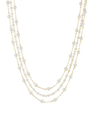 2028 Women's Gold Tone Three Strand Imitation Pearl Chain Necklace