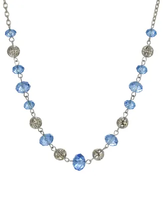 2028 Women's Silver Tone with Blue and Silver Beaded Chain Necklace