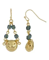 2028 Women's 14K Gold-tone Cat Face with Blue Beaded Chain Drop Wire Earrings