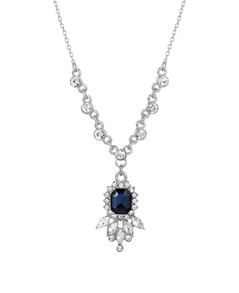 2028 Women's Silver Tone Blue and Crystal Pendant Necklace