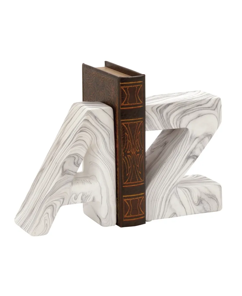 CosmoLiving by Cosmopolitan Set of 2 White Dolomite Contemporary A Z Bookends, 6" x 8"