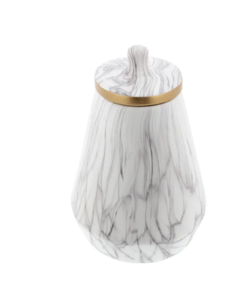 CosmoLiving by Cosmopolitan White Stoneware Contemporary Decorative Jar, 10" x 9" x 7"