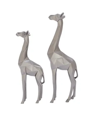 CosmoLiving by Cosmopolitan Set of 2 Silver Polystone Modern Giraffe Sculpture, 12", 15"