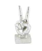 CosmoLiving by Cosmopolitan Set of 3 Silver Polystone Traditional Hand Sculpture, 7", 7", 6"