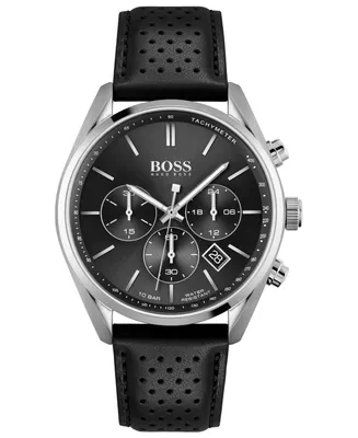 Hugo Hugo Boss Men's Chronograph Champion Black Leather Strap Watch 44mm