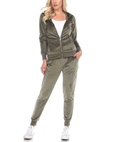 White Mark Women's Velour Tracksuit Loungewear 2pc Set