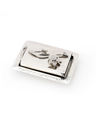 Match Box with Jeweled Flower - Silver
