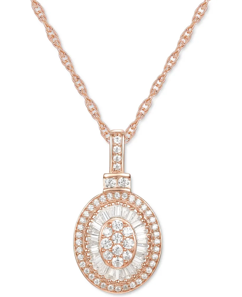 Diamond Baguette Oval 18" Pendant Necklace (1/2 ct. t.w.) 14k Gold , White or Rose