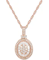 Diamond Baguette Oval 18" Pendant Necklace (1/2 ct. t.w.) 14k Gold , White or Rose