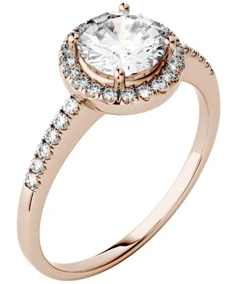 Moissanite Round Halo Ring (1-1/3 ct. t.w. Diamond Equivalent) 14k Gold or White Rose