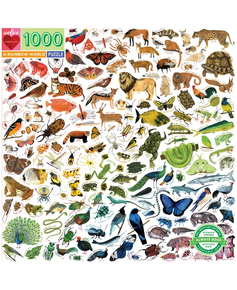 Eeboo Piece and Love A Rainbow World 1000 Piece Square Adult Jigsaw Puzzle Set