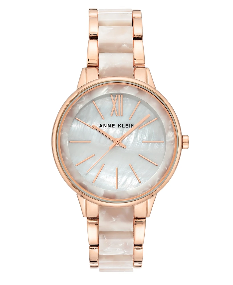 Anne Klein Rose Gold-Tone and Pearlescent White Bracelet Watch 37mm