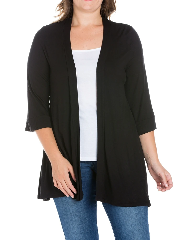 24seven Comfort Apparel Plus Elbow Length Open Front Cardigan Sweater