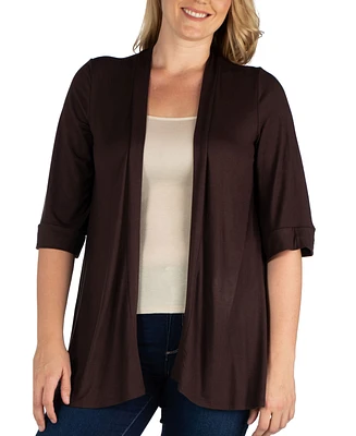 24seven Comfort Apparel Plus Elbow Length Open Front Cardigan Sweater