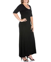 24seven Comfort Apparel Plus Elbow Length Sleeve Maxi Dress