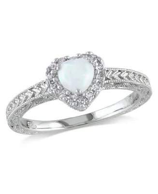 Opal and Diamond Halo Heart Ring