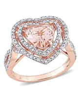 Morganite and Diamond Double Halo Heart Ring