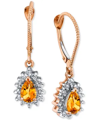 Citrine (3/4 ct. t.w.) & Diamond (1/4 ct. t.w.) Teardrop Drop Earrings in 14k Rose Gold