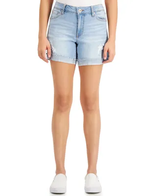 Celebrity Pink Juniors' Cuffed Raw Hem Mid Rise Denim Shorts