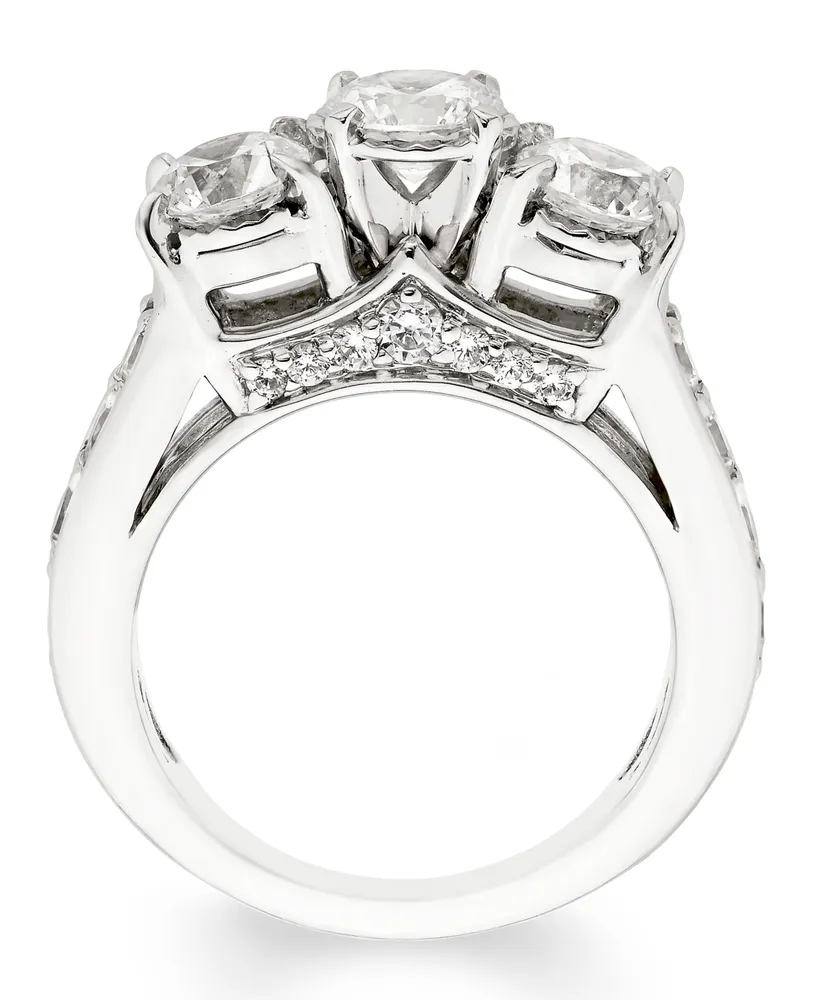 3 Carat Diamond 3-Stone Ring in 14K White Gold