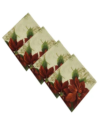 Elrene Festive Poinsettia Holiday Cloth Napkins, Set of 4