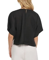 Dkny Linen Drop Shoulder Short Sleeve Top