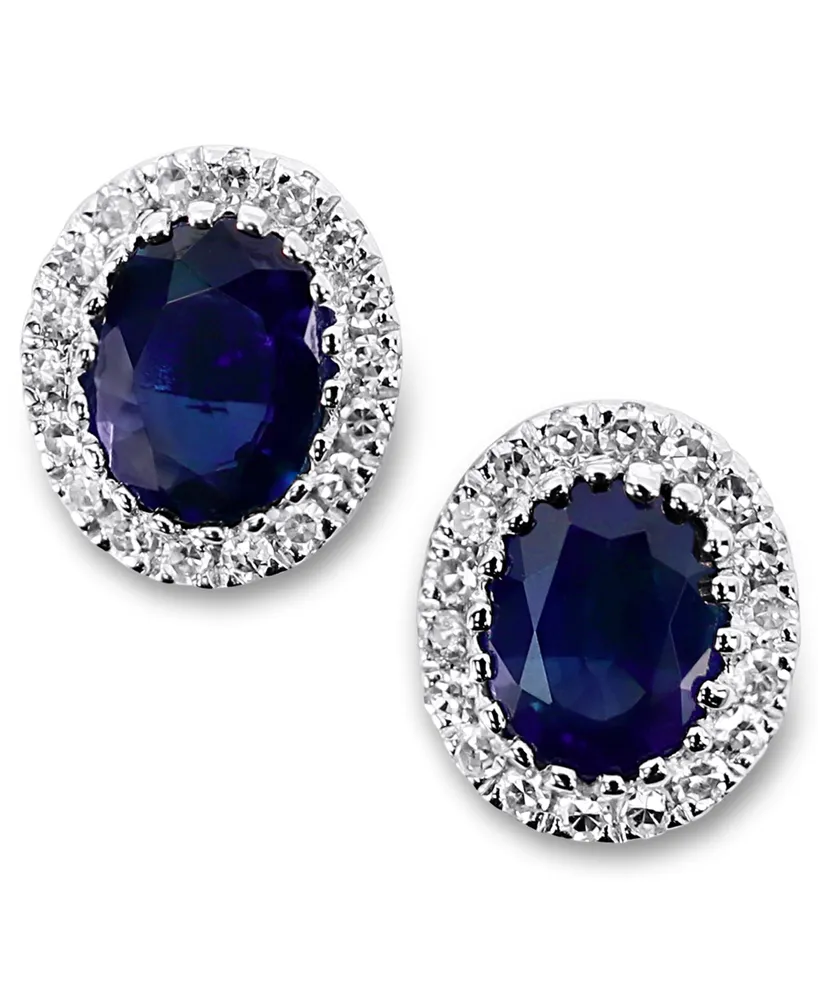 Sapphire (7/8 ct. t.w.) & Diamond (1/10 ct. t.w.) Oval Stud Earrings in 14k White Gold