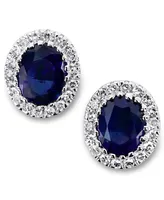 Sapphire (7/8 ct. t.w.) & Diamond (1/10 ct. t.w.) Oval Stud Earrings in 14k White Gold