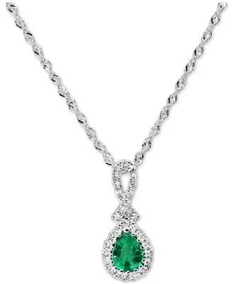 Emerald (1/4 ct. t.w.) & Diamond (1/10 ct. t.w.) Teardrop 18" Pendant Necklace in 14k White Gold