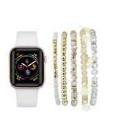 Unisex White Silicone Band for Apple Watch and Bracelet Bundle