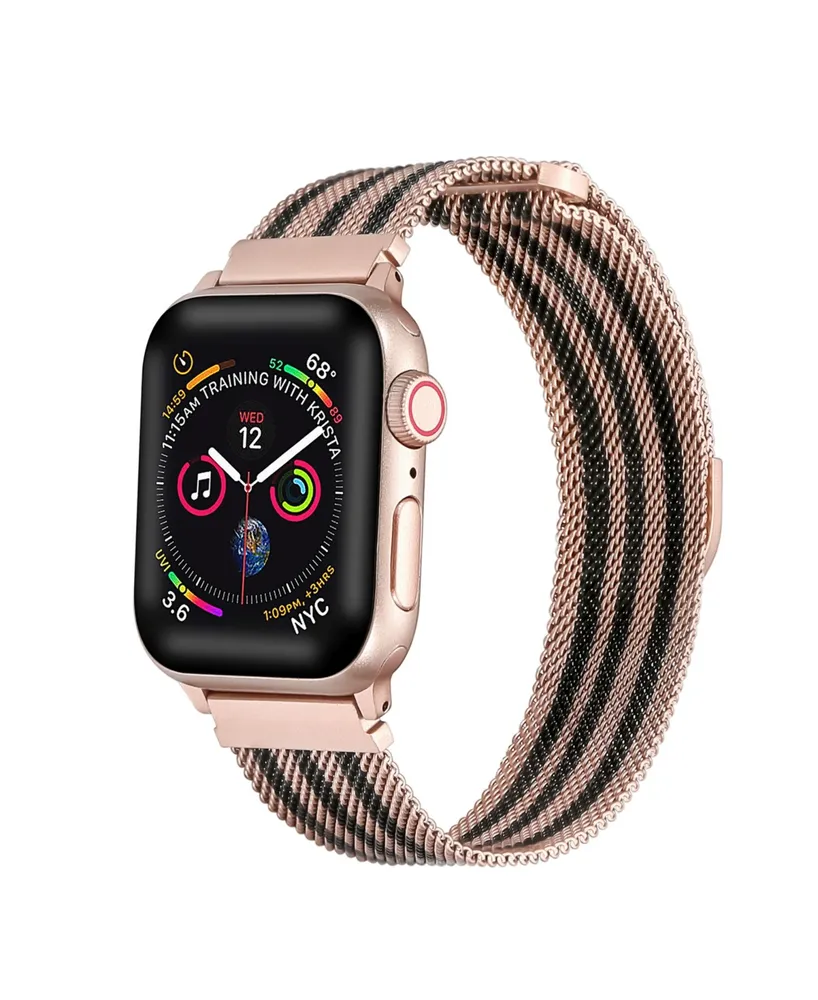 Unisex Rose Gold Tone Striped Stainless Steel Replacement Band for Apple Watch, 38mm