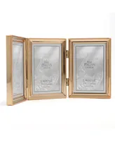 Polished Metal Hinged Triple Picture Frame - Bead Border Design, 3.5" x 5" - Gold