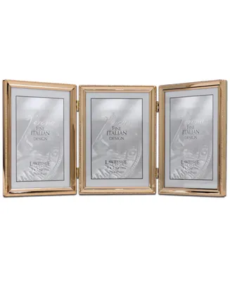 Polished Metal Hinged Triple Picture Frame - Bead Border Design, 5" x 7" - Gold