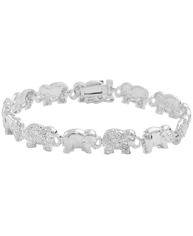 Diamond Accent Elephant Link Bracelet in Silver Plate, Rose Gold or Gold Plate