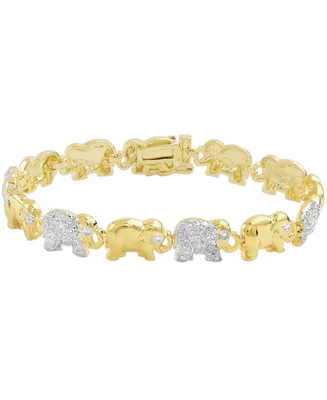 Diamond Accent Elephant Link Bracelet Silver Plate, Rose Gold or Plate