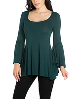 24Seven Comfort Apparel Women Swing High Low Bell Sleeve Tunic Top