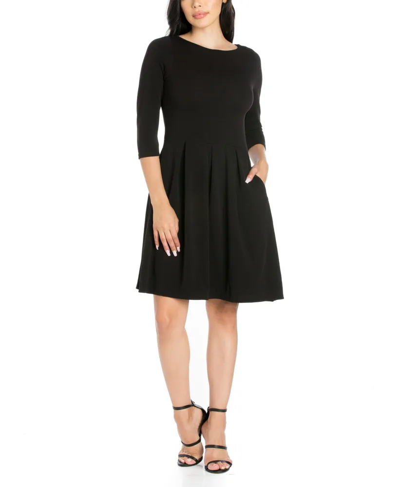 24seven Comfort Apparel Women's Midi Length Fit and Flare Dress